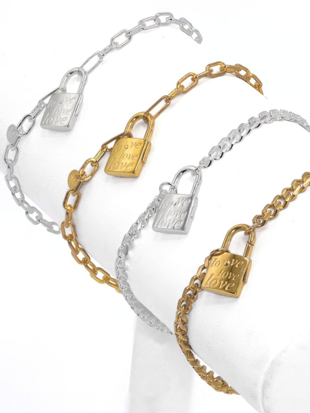 925 Sterling Silver Gold Plated  Paperclip Love Lock Charm Bracelet